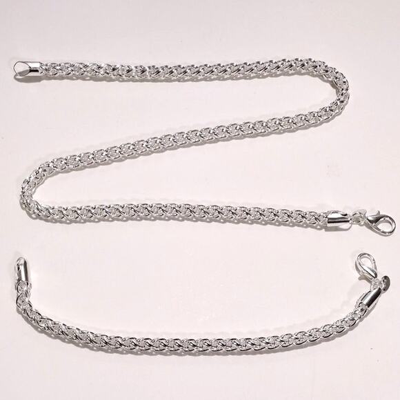 925 Sterling Silver Necklace Bracelet Set Braided 6mm Valentines Birthday Gift - Picture 6 of 10